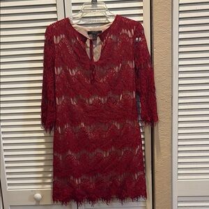 Forever 21 Burgundy Lace Long Sleeve Dress